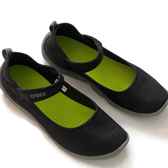 CROCS Other - CROCS Mary Jane Duet Busy Day Black Shoes Size 4 Slip-On